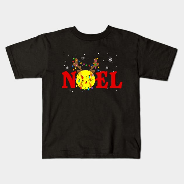 Softball Noel T-Shirt Christmas Gift Kids T-Shirt by TeeSky